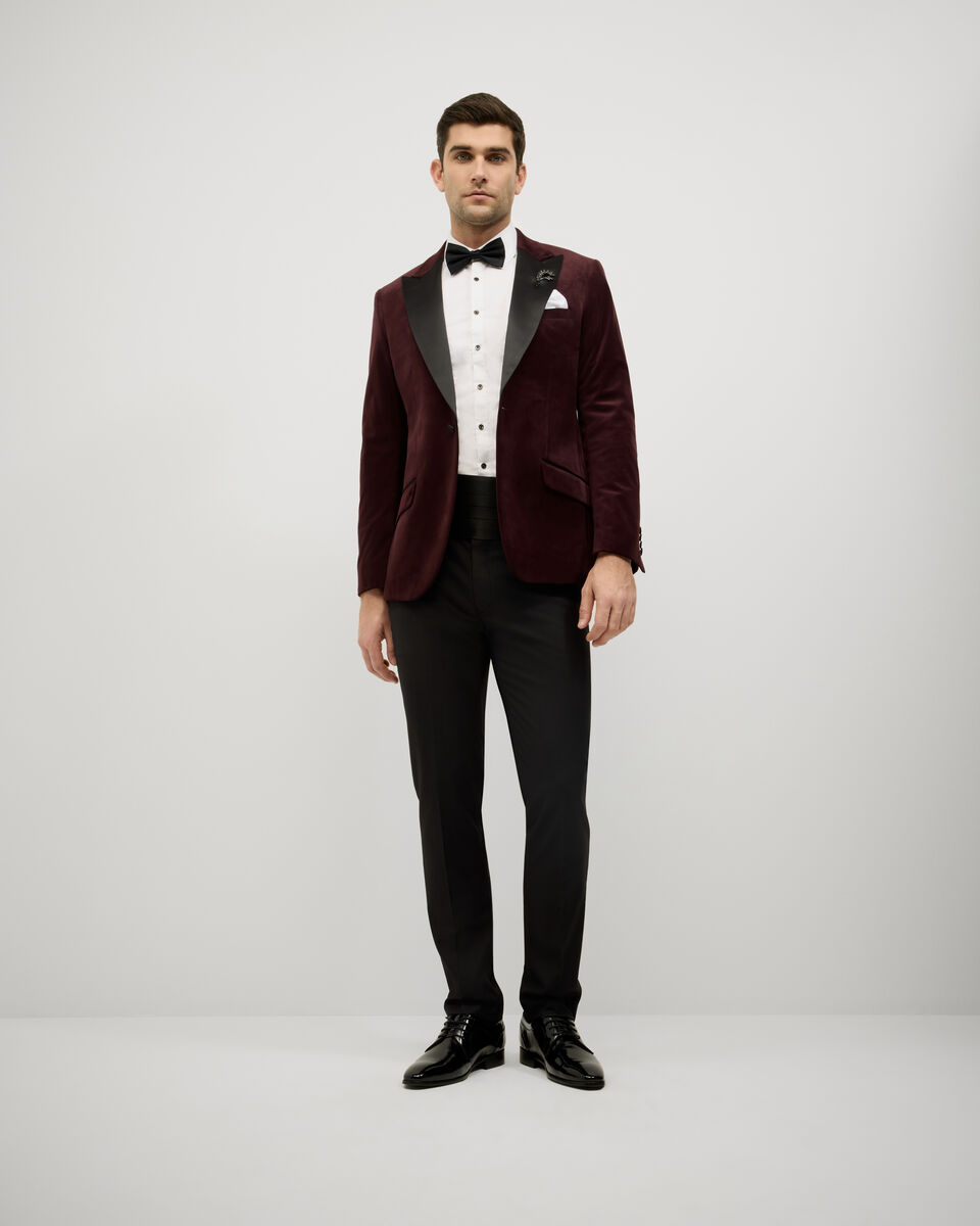 Velvet Black Tie Tuxedo, Burgundy, hi-res